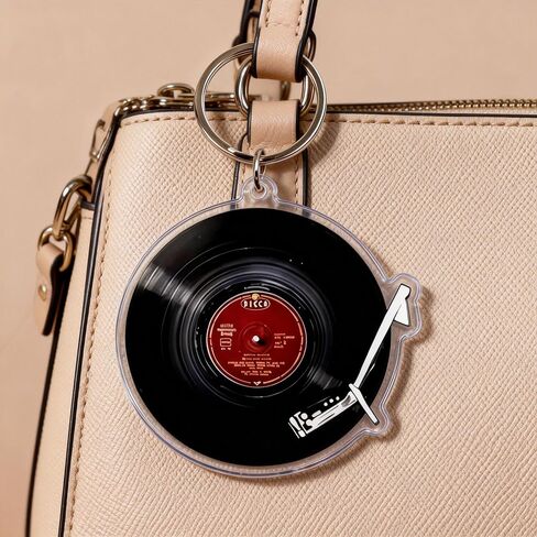Vintage Vinyl Record Keychain with Turntable Design, Acrylic Retro Music Theme Keyring, Lightweight Novelty Key Chain Accessory in Saudi Arabia