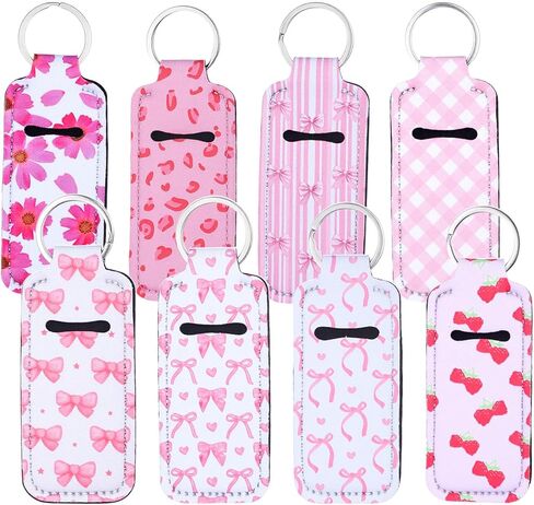 8 قطع حامل أحمر الشفاه سلسلة مفاتيح لطيفة على شكل فيونكة وردية اللون وجيب لبلسم الشفاه منظم محمول لحمل ملمع الشفاه للنساء والفتيات هدية in Kuwait