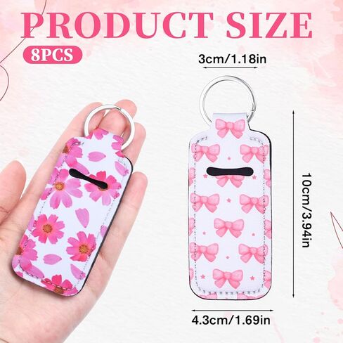 8 قطع حامل أحمر الشفاه سلسلة مفاتيح لطيفة على شكل فيونكة وردية اللون وجيب لبلسم الشفاه منظم محمول لحمل ملمع الشفاه للنساء والفتيات هدية in Kuwait