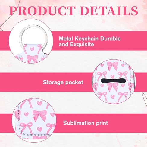 8 قطع حامل أحمر الشفاه سلسلة مفاتيح لطيفة على شكل فيونكة وردية اللون وجيب لبلسم الشفاه منظم محمول لحمل ملمع الشفاه للنساء والفتيات هدية in Kuwait