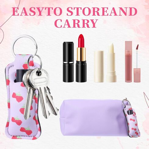 8 قطع حامل أحمر الشفاه سلسلة مفاتيح لطيفة على شكل فيونكة وردية اللون وجيب لبلسم الشفاه منظم محمول لحمل ملمع الشفاه للنساء والفتيات هدية in Kuwait