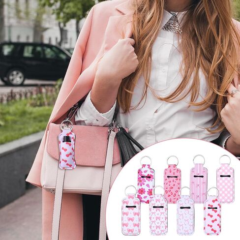 8 قطع حامل أحمر الشفاه سلسلة مفاتيح لطيفة على شكل فيونكة وردية اللون وجيب لبلسم الشفاه منظم محمول لحمل ملمع الشفاه للنساء والفتيات هدية in Kuwait