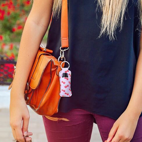 8 قطع حامل أحمر الشفاه سلسلة مفاتيح لطيفة على شكل فيونكة وردية اللون وجيب لبلسم الشفاه منظم محمول لحمل ملمع الشفاه للنساء والفتيات هدية in Kuwait