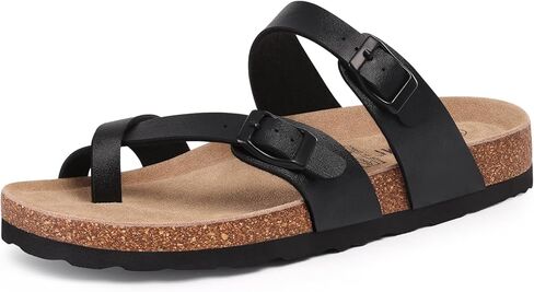 KIDMI Women's Cork Footbed Sandals, Comfortable Summer Slip-On Slides with Adjustable Buckle in Kuwait