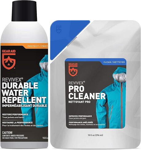GEAR AID Care Kit with Revivex Pro Cleaner, Revivex Wash-in Water Repellent and Tenacious Tape Mini Patches, Clear, Two 10 oz Packs in Kuwait