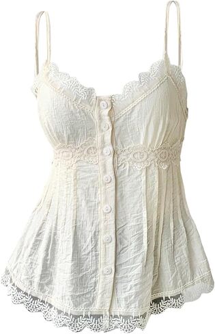 SOLY HUX Women's Lace Cami Top Y2k Sleeveless Button Down Camisole Babydoll Going Out Tops in Saudi Arabia