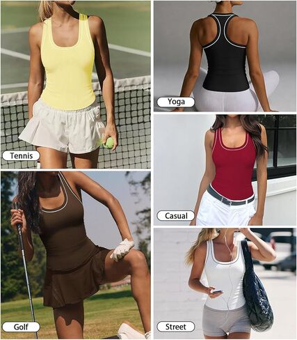 Women Scoop Neck Racerback Tank Tops for Women Workout Crop Basic Camisole Athletic Ribbed Fitted Backless Yoga Shirts in Saudi Arabia