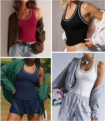 Women Scoop Neck Racerback Tank Tops for Women Workout Crop Basic Camisole Athletic Ribbed Fitted Backless Yoga Shirts in Saudi Arabia