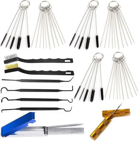 مجموعة أدوات تنظيف المكربن، مجموعة منظف رأس الشعلة البخاخة تتضمن فرشتين برأس واحد و30 إبرة و15 فرشاة نايلون و13 سلك تنظيف ومكشطة واحدة و4 خطافات نظيفة لحام المنشار الكهربائي للدراجات النارية ATV in Kuwait