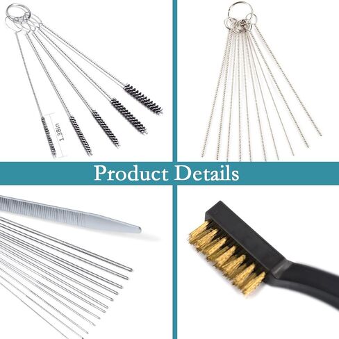 مجموعة أدوات تنظيف المكربن، مجموعة منظف رأس الشعلة البخاخة تتضمن فرشتين برأس واحد و30 إبرة و15 فرشاة نايلون و13 سلك تنظيف ومكشطة واحدة و4 خطافات نظيفة لحام المنشار الكهربائي للدراجات النارية ATV in Kuwait