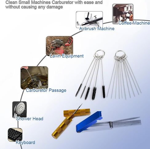 مجموعة أدوات تنظيف المكربن، مجموعة منظف رأس الشعلة البخاخة تتضمن فرشتين برأس واحد و30 إبرة و15 فرشاة نايلون و13 سلك تنظيف ومكشطة واحدة و4 خطافات نظيفة لحام المنشار الكهربائي للدراجات النارية ATV in Kuwait