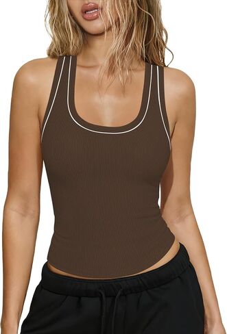 Women Scoop Neck Racerback Tank Tops for Women Workout Crop Basic Camisole Athletic Ribbed Fitted Backless Yoga Shirts in Saudi Arabia