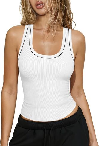 Women Scoop Neck Racerback Tank Tops for Women Workout Crop Basic Camisole Athletic Ribbed Fitted Backless Yoga Shirts in Saudi Arabia