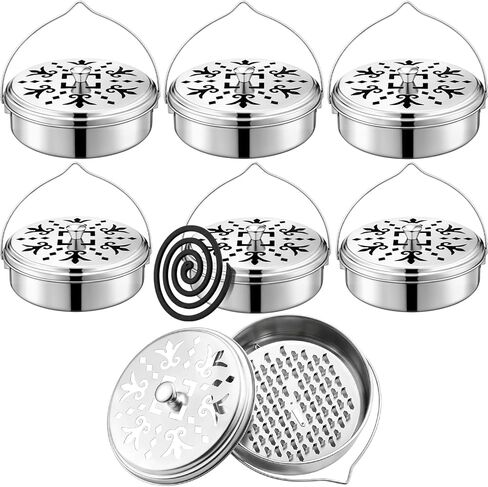 6 عبوات من حامل لفائف البعوض المحمولة مع مقبض مبخرة ملف البخور مع غطاء مقاوم للحريق، صندوق بخور من خشب الصندل والبعوض للاستخدام الخارجي في الفناء وحمام السباحة والتخييم والصيد in Kuwait