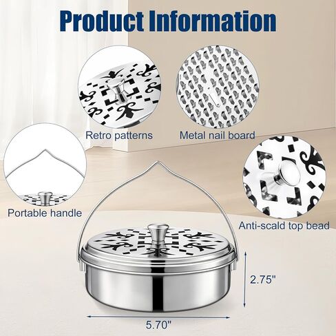 6 عبوات من حامل لفائف البعوض المحمولة مع مقبض مبخرة ملف البخور مع غطاء مقاوم للحريق، صندوق بخور من خشب الصندل والبعوض للاستخدام الخارجي في الفناء وحمام السباحة والتخييم والصيد in Kuwait