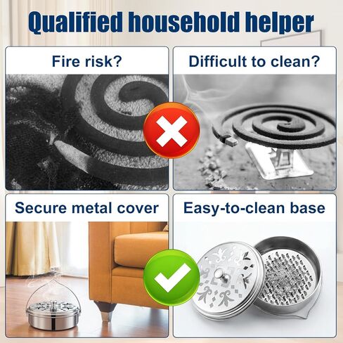 6 عبوات من حامل لفائف البعوض المحمولة مع مقبض مبخرة ملف البخور مع غطاء مقاوم للحريق، صندوق بخور من خشب الصندل والبعوض للاستخدام الخارجي في الفناء وحمام السباحة والتخييم والصيد in Kuwait