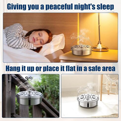 6 عبوات من حامل لفائف البعوض المحمولة مع مقبض مبخرة ملف البخور مع غطاء مقاوم للحريق، صندوق بخور من خشب الصندل والبعوض للاستخدام الخارجي في الفناء وحمام السباحة والتخييم والصيد in Kuwait