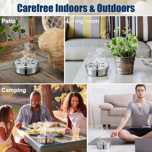 6 عبوات من حامل لفائف البعوض المحمولة مع مقبض مبخرة ملف البخور مع غطاء مقاوم للحريق، صندوق بخور من خشب الصندل والبعوض للاستخدام الخارجي في الفناء وحمام السباحة والتخييم والصيد in Kuwait