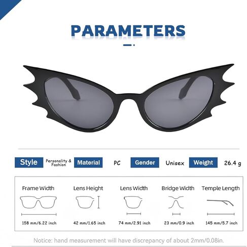 Bat Sunglasses Women Men Funny Cat Eye UV 400 Protection Goth Modern Retro Fashion Style Decorative Eyewear for Halloween Party Daily Supplies in Kuwait