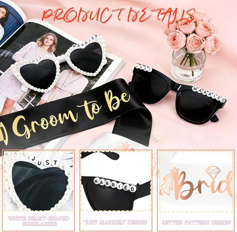 نظارات شمسية ووشاح للعروس والعريس لحفلات الزفاف المتزوجة للتو، وديكورات وإكسسوارات حفلات خطوبة الزفاف، وهدايا الزفاف in Kuwait