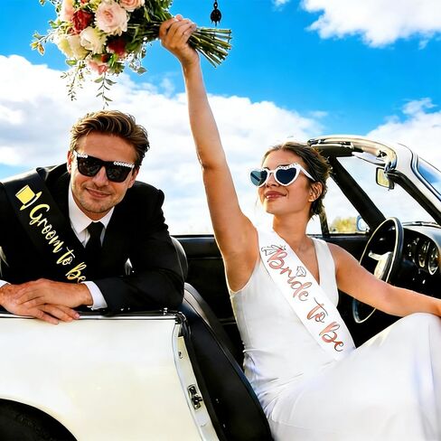 نظارات شمسية ووشاح للعروس والعريس لحفلات الزفاف المتزوجة للتو، وديكورات وإكسسوارات حفلات خطوبة الزفاف، وهدايا الزفاف in Kuwait