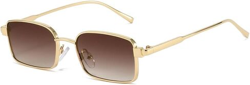YAMEIZE Retro Small Gold Rectangle Sunglasses Women Men Narrow Square Metallic Sunglasses Vintage 90s Metal Frame in Saudi Arabia