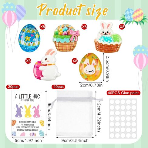 40 Sets Easter Little Pocket Hug Gifts Bulk Rabbit Easter Eggs Pocket Hug Token with Cards and Bags, Small Gifts for Employee Appreciation Staff Coworker Present(Lovely) in Saudi Arabia