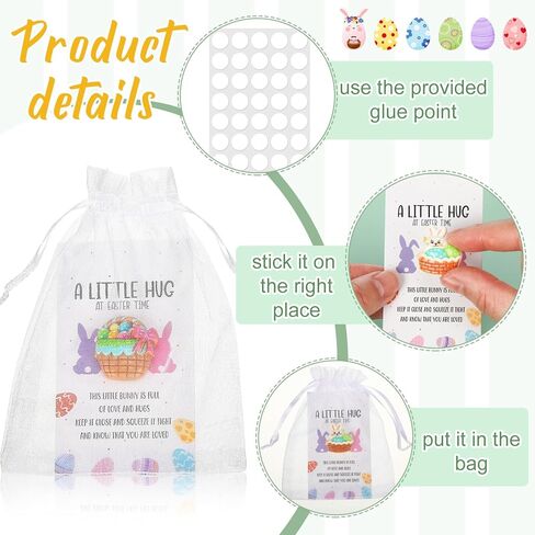 40 Sets Easter Little Pocket Hug Gifts Bulk Rabbit Easter Eggs Pocket Hug Token with Cards and Bags, Small Gifts for Employee Appreciation Staff Coworker Present(Lovely) in Saudi Arabia