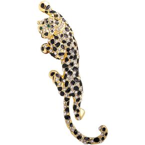 Climbing Black Spots Leopard Brooch Pin Crystal Big Cat Animal Breastpin Badge Jewelry for Men Women in Kuwait
