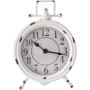Vintage Table Clock with Handle, Shelf Desk Top Clock Battery Operated Rustic Design, Chic Home Decor for Fireplace Mantel, Desktop, Countertop, Distressed White in Saudi Arabia