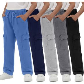 5 Pack Boys' Cargo Sweatpants Straight Leg Joggers Open Bottom Baggy Pants with Multi Pockets for Years 6-16 in Kuwait