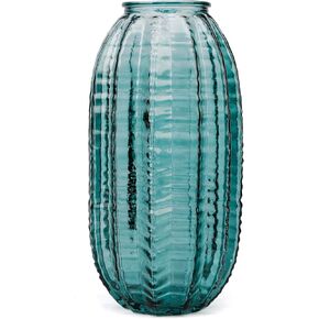 Unique Cylinder Shaped Green Glass Flower Vase-9.8 inch Tall,Simple Striped Design for Home Decor,Centerpieces, Wedding, Dining Table, Arrangement. in Saudi Arabia