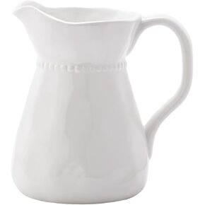 Napco Imports رقبة مطرزة مقاس 7.25 بوصة إبريق مشروبات وظيفي من السيراميك الأبيض الكلاسيكي أو مزهرية زهور in Kuwait