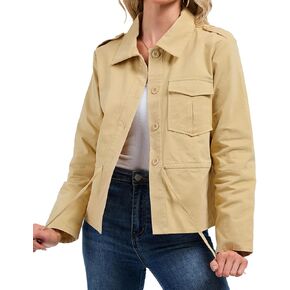 Women's Lightweight Cropped Military Jacket, 2025 Fall Cotton Safari Utility Coat with Adjustable Drawstring Waist in Kuwait