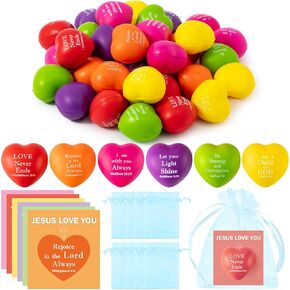 CY2SIDE 24 Pack Easter Christian Bible Verse Heart Stress Balls with Inspirational Cards & Bags, Easter Basket Stuffers Valentines Party Favors for Kids Sunday School, Church Events, Classroom Rewards in Saudi Arabia
