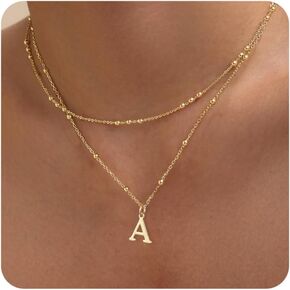 Initial Necklaces for Women, Dainty 14K Gold Plated Layered A-Z Letter Pendant Necklace Trendy Cute Choker Name Charm Necklace Stack Personalized Jewelry Gift for Her Birthday Christmas Gift in Saudi Arabia