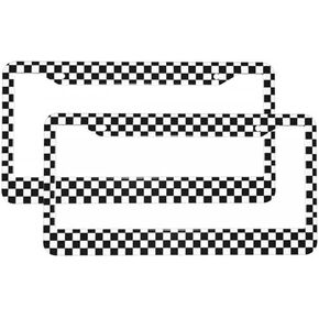 إطارات لوحة ترخيص الشطرنج الرجعية 2 قطعة إطار لوحة ترخيص المدقق الأسود للنساء سيارة الألومنيوم خفيفة الوزن لتزيين السيارة in Kuwait