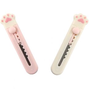 Kawaii Cat Paw Box Cutter (2 pcs, White Pink & White) Mini Pocket Knife and Letter Opener for Cat Lovers in Kuwait