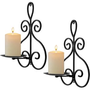 مجموعة شمعدانات شموع حائطية مكونة من 2، شمعدانات شموع بنمط تمرير مزدوج، حامل شموع معدني للحائط لديكور المنزل، غرفة المعيشة، غرفة الطعام، غرفة النوم، أسود، هدايا للرجال والنساء والأم والأب in Kuwait