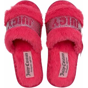 صنادل منزلق فروي للفتيات من Juicy Couture - شرائح مريحة من الفرو الصناعي سهلة الارتداء، مريحة عند الأصابع للأطفال الصغار والكبار in Kuwait