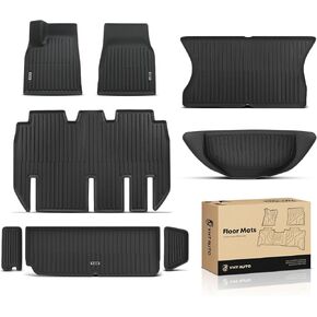 8 قطع من YHTAUTO سجادات أرضية وحصائر شحن ومقعد خلفي خلفي مناسب لطراز Tesla X 2022-2025 5 مقاعد، TPE لجميع الأحوال الجوية سجادات السيارة مقاومة للماء ومضادة للانزلاق وعديمة الرائحة الأمامية وخلفية الجذع وبطانات البضائع وبساط المقعد الخلفي in Kuwait