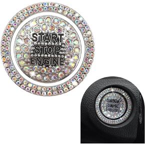 2 PCS Car Engine Start Button Cover, Sparkling Rhinestone Push Start Button Decorative Cover, Bling Interior Accessories for Women, Universal for Most Cars (White) in Kuwait