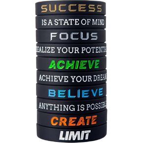 12Pcs Success, Achieve, Focus Motivational Silicone Wristbands with Inspirational Messages for Men Women Rubber Bracelets Elite Athletic Gear Wristbands in Kuwait