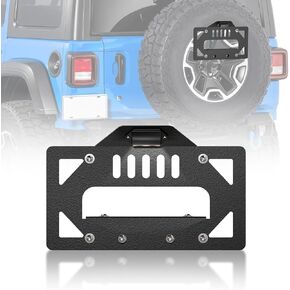 for Wrangler JK Spare Tire Delete License Plate Frame with Illuminate & Third Brake Light Compatible with 2007-2018 Jeep Wrangler JK JKU, Rear Wheel Mount Licence Bracket Holder Relocation in Kuwait
