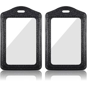 حاملات شارات الهوية من الجلد الطبيعي، قطعتان من حامل شارات جلدية مع نافذة شفافة مزدوجة الجانب، حاملات بطاقات الهوية العمودية، حامل شارة اسم مقاوم للماء للطلاب، الموظفين، المكتب، الموظفين، أسود in Kuwait