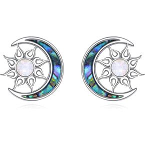 Sun Moon Stud Earrings for Women 925 Sterling Silver Sun Moon Stud Earrings Moonstone Abalone Shell Jewelry Gift in Kuwait