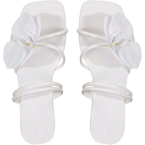 GORGLITTER Women's Cute Dressy Flat Sandals Gold Flower Square Toe Floral Summer Vacation Beach Trendy Slide Sandals in Kuwait