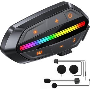 سماعة بلوتوث للدراجات النارية، مكبرات صوت خوذة بلوتوث 5.3 مع صوت عالٍ، أضواء RGB وبطارية 1000 مللي أمبير في الساعة، سماعة بلوتوث خوذة إلغاء الضوضاء للسائقين، سماعات رأس مقاومة للماء IPX6 للدراجات النارية in Kuwait