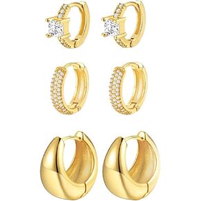 مجموعة أقراط دائرية للنساء، مجموعة أقراط ذهبية خفيفة الوزن مطلية بالذهب عيار 14 قيراط لثقب متعدد، مجموعة مجوهرات مكتنزة لا تسبب الحساسية، إكسسوارات مجوهرات يومية in Kuwait