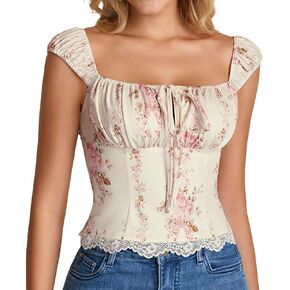 KUTUMAI مشد دانتيل زهري Y2k رقبة مربعة سموكيد بوستير الخروج ربطة عنق لطيف قطع علوية قصيرة للنساء الصيف in Kuwait